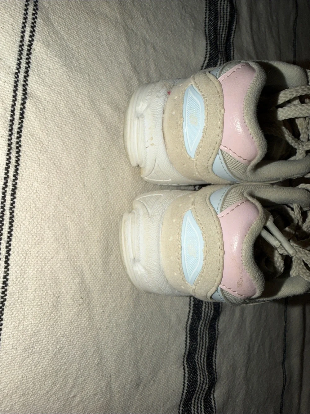 New Balance Kids Cream Sneakers with Pastel Pink & Light Blue Accents